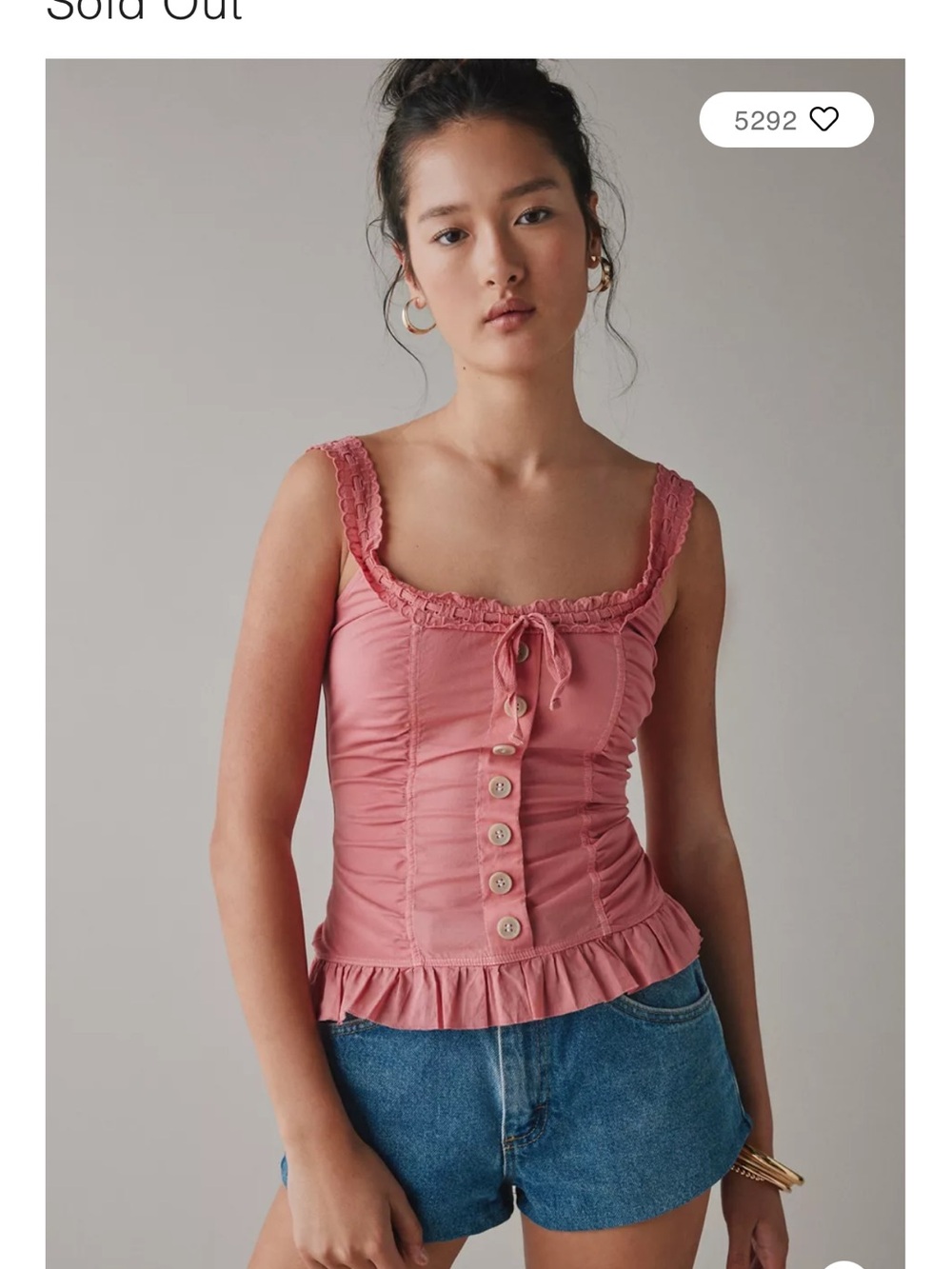 Kimchi Blue Pink Ruffled Tie-Front Button Camisole